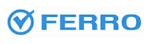Ferro Logo (Light blue circle with check mark to the left of Ferro in all capitals - also light blue)