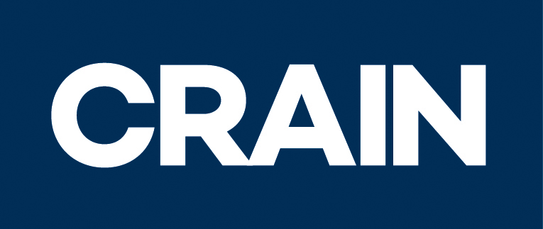 Crain Logo (Crain in all capitals and white on a navy rectangle background)