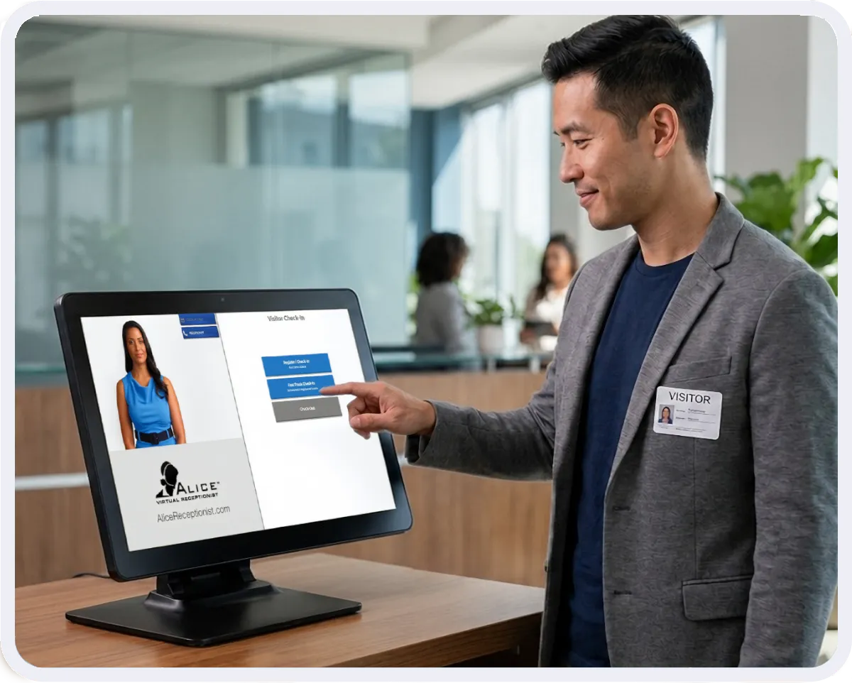 Man checks-in using a visitor management system
