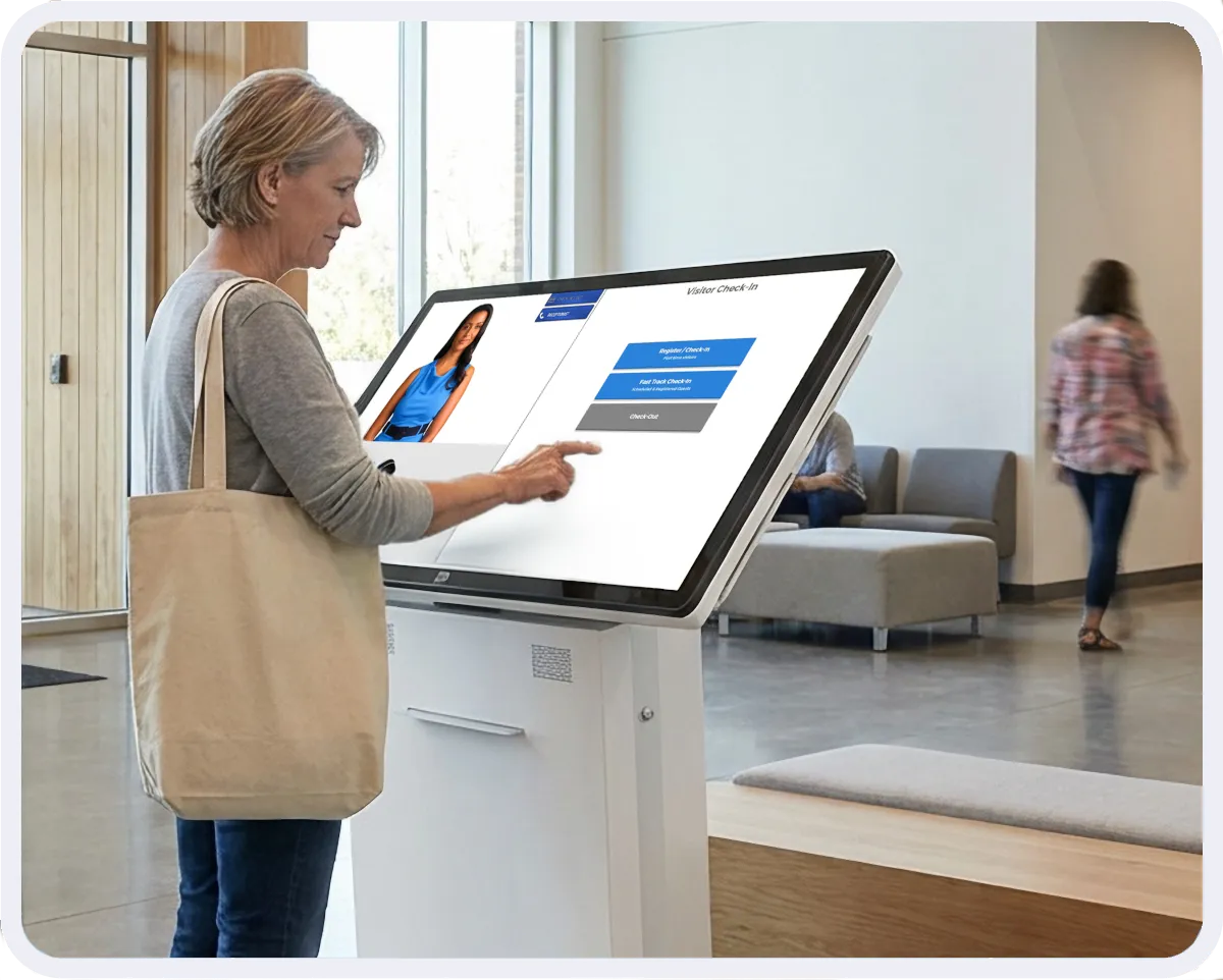 Citizen uses a kiosk to check-in to the library.