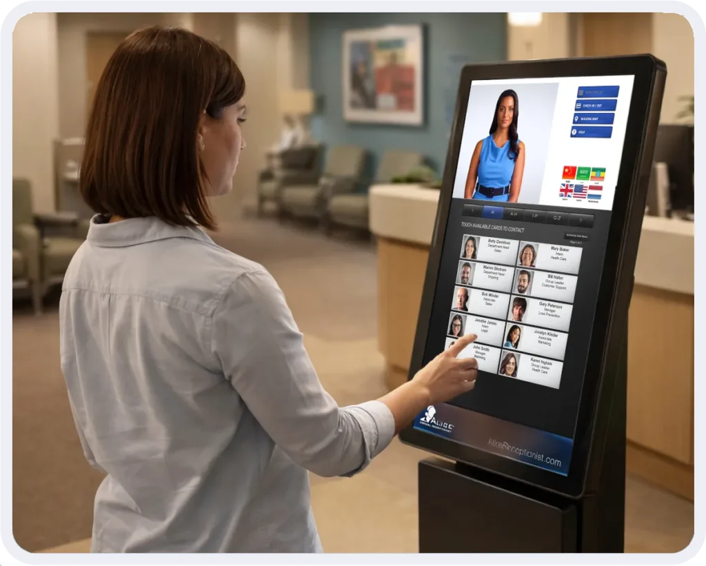 A patient selects the specialist they want to contact on the healthcare visitor management system