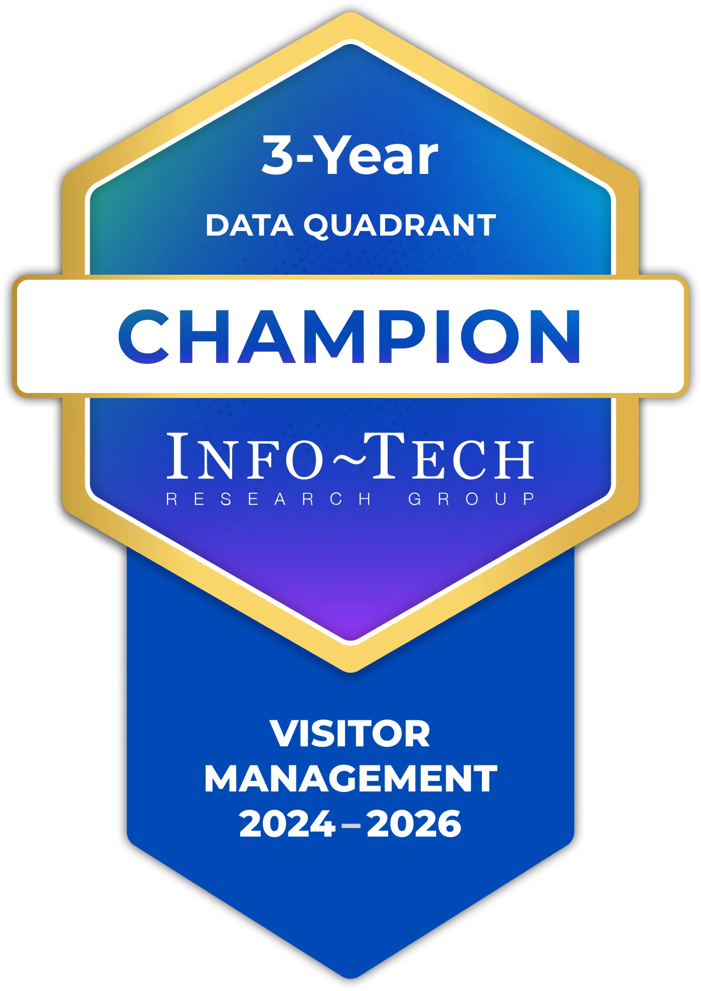 Visitor management software champion badge — ALICE Receptionist, 3 years running 2024-2026