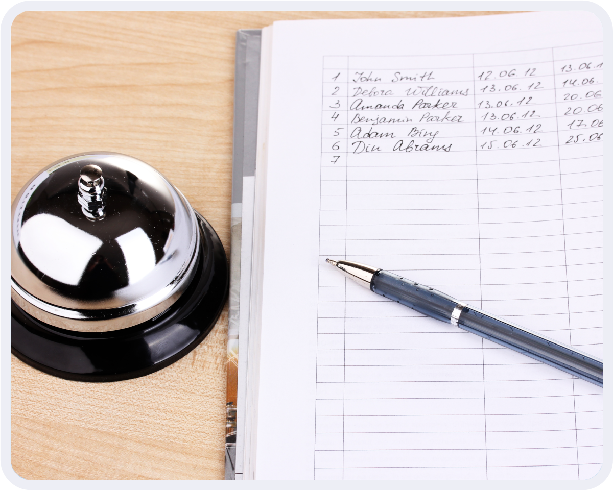 Outdated paper log sign-in sheet.