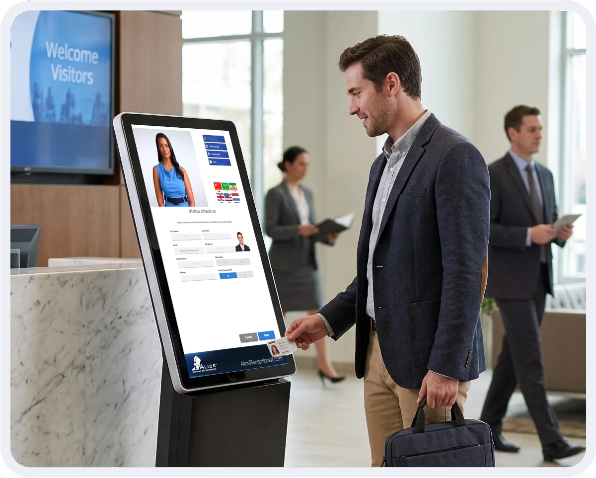 Visitor check-ins at using ALICE's visitor management process.