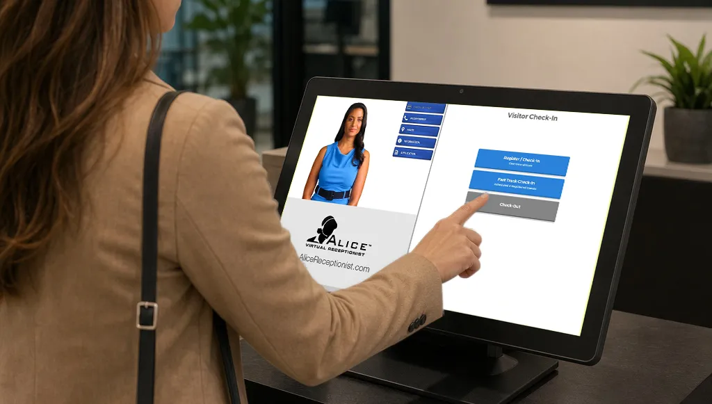 visitor check-in kiosk being used to check-in