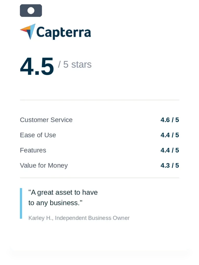 Capterra rating badge, 4.5 out of 5 stars for ALICE Receptionist visitor management system
