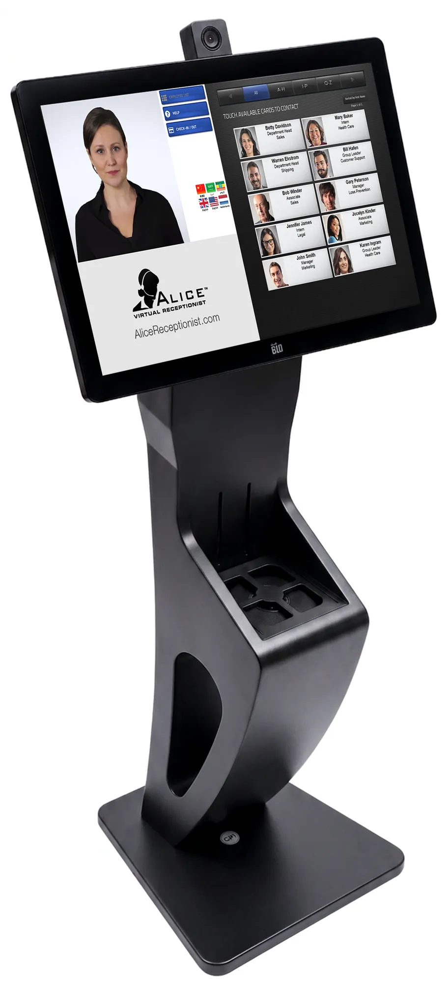 ALICE Receptionist Lyon Floor Standing Kiosk side view